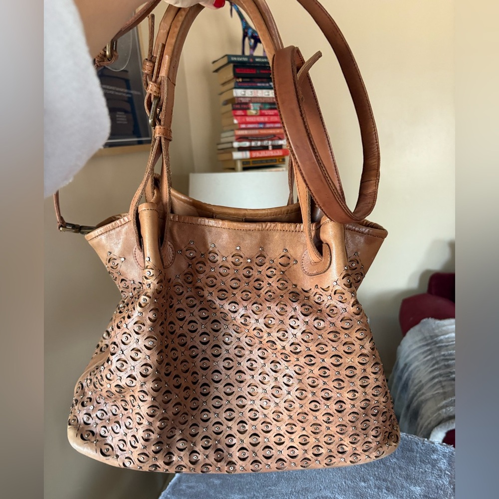 Vintage Platania leather evil eye cutout slouchy hobo bag